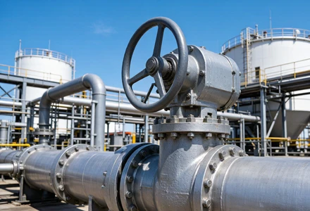Large gear operated ball valve installed on a high-pressure pipeline at an industrial plant